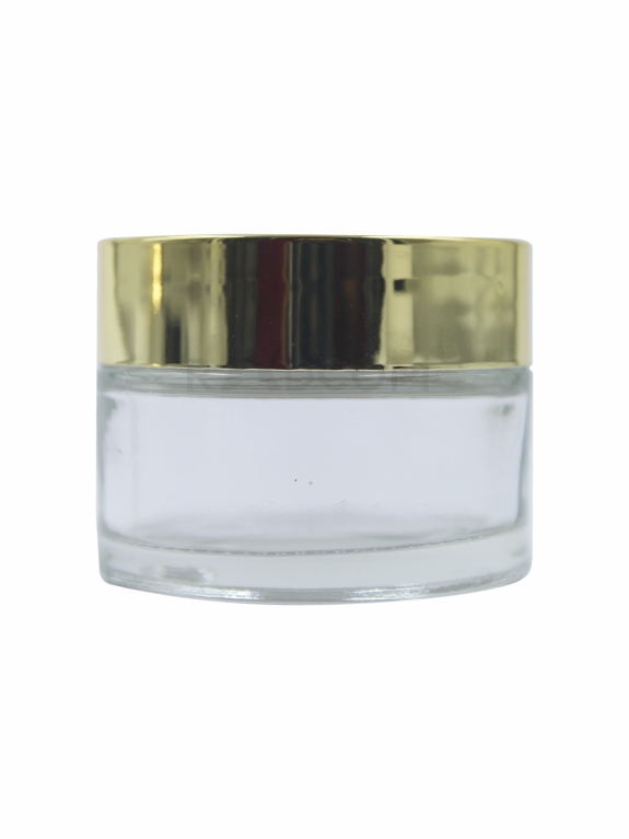 50Gm Glass Jar - Clear-With Plastic Gold Cap With Inner Lid